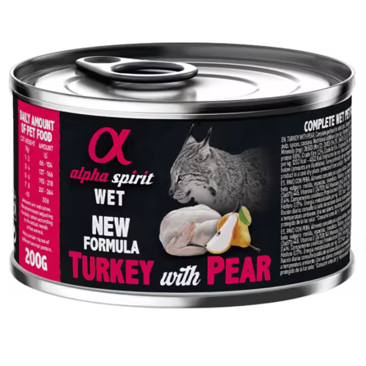 Alpha Spirit Alimento Húmedo para Gatos sabor Pavo con Pera – Lata 200 g | 100% Natural y Sin Cereales - 1