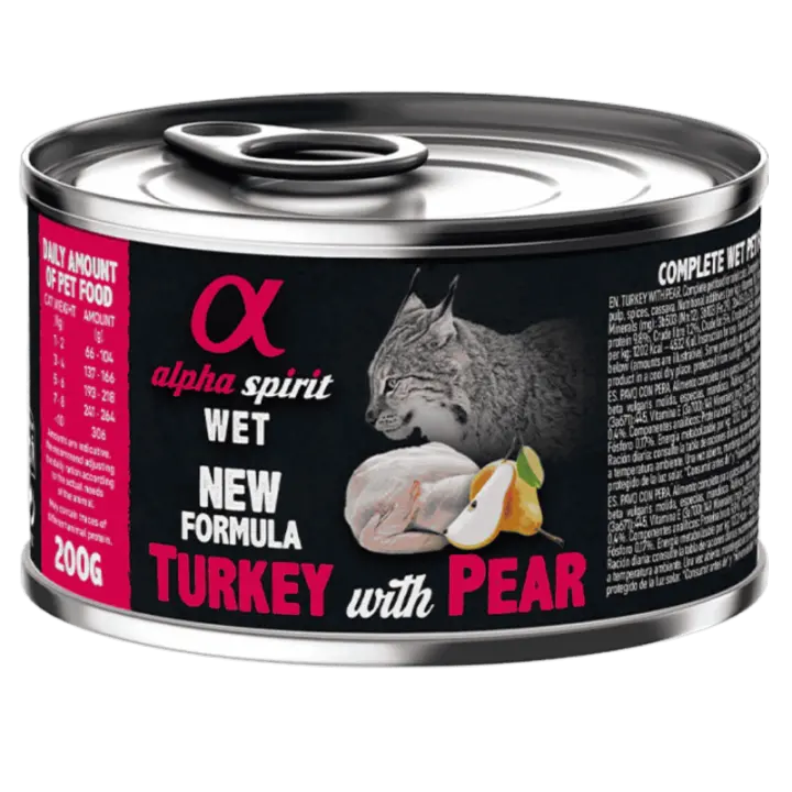 Alpha Spirit Alimento Húmedo para Gatos sabor Pavo con Pera – Lata 200 g | 100% Natural y Sin Cereales - 1