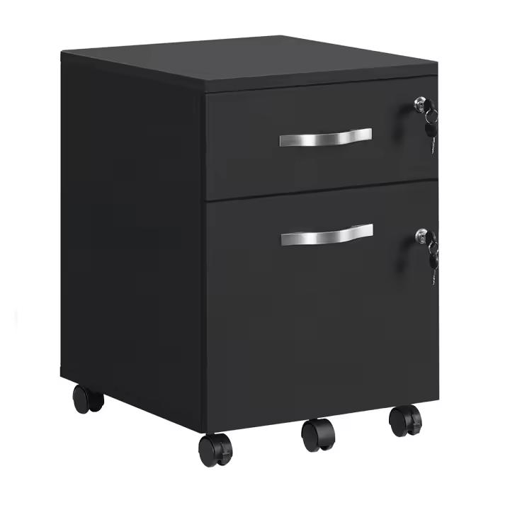 VASAGLE Archivador con Cerradura, Pedestal de Archivo con 2 Cajones, 5 Ruedas y Rieles de Suspensión Ajustables, Superficie Texturizada, para Papel Tamaño A4 y Carta, Oficina en Casa, Negro - 1