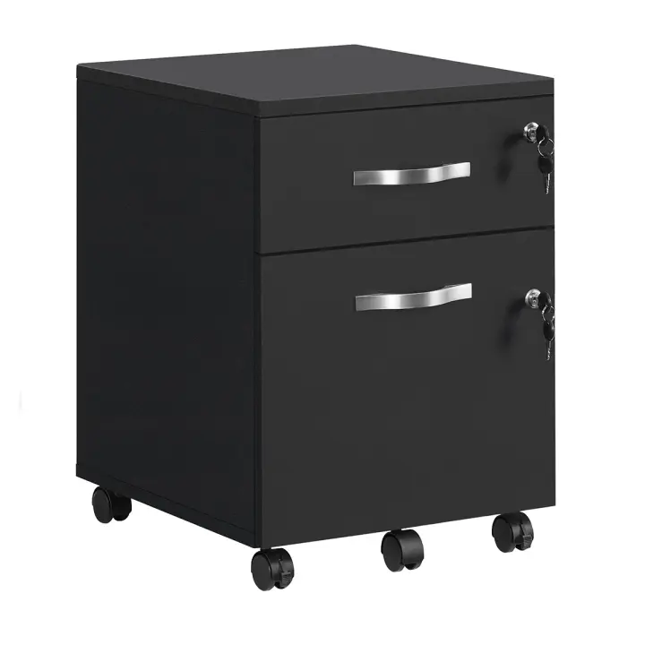 VASAGLE Archivador con Cerradura, Pedestal de Archivo con 2 Cajones, 5 Ruedas y Rieles de Suspensión Ajustables, Superficie Texturizada, para Papel Tamaño A4 y Carta, Oficina en Casa, Negro - 1