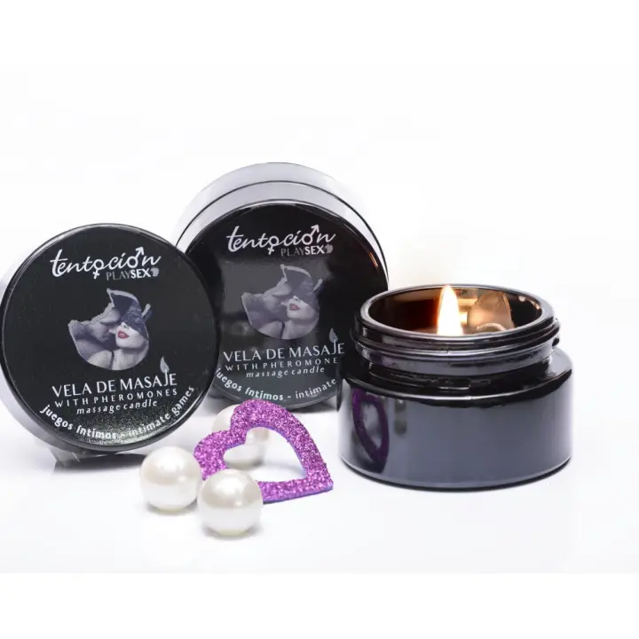 MINI VELA DE MASAJE CON FEROMONAS MODELO JUEGOS INTIMOS 20 ML - 1
