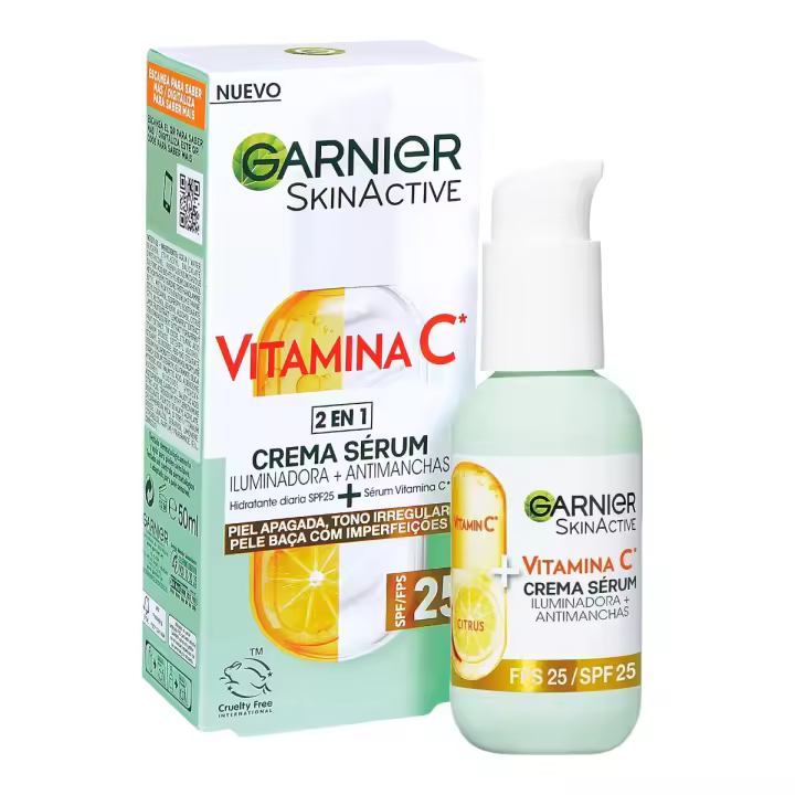 GARNIER Sérum Facial Iluminador y Anti Manchas 2 en 1 Con 20% Vitamina C y SPF2, No graso Clínicamente probado 50 ml - 1