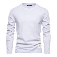 Camiseta De Manga Larga Para Hombre 100% Algodón Estilo Casual Solido Primavera Calidad Superior Ropa Clásica Camisetas Masculinas - details 6