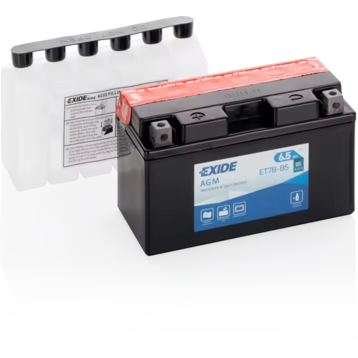 Batería Exide ET7B-BS Moto 12V Agm. Tecnología AGM. 12V - 6,5Ah/85A (EN) (150x65x95mm) - 1