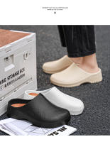 Zapatillas De Verano Para Hombre Con Capa De Dedo Antideslizantes Impermeables Cómodas Y Transpirables Sandalias Planas De Trabajo En Color Sólido Para Cocinero - details 2