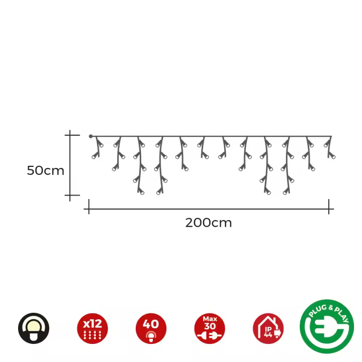 cortina icicle con programador easy-connect 2x0,5m 12 tiras 40 leds blanco calido edm - 1