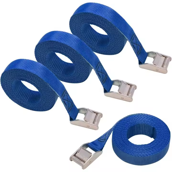 Juego de 4 correas de amarre, longitud 6 m, ancho 25 mm, capacidad de amarre 150 kg, - Azul - 1