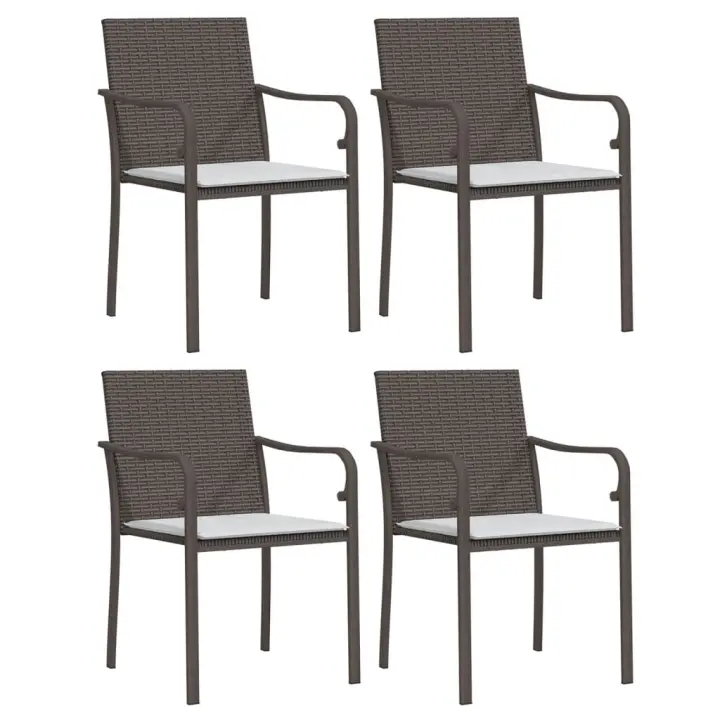 vidaXL Sillas jardín y cojines 4 uds ratán sintético marrón 56x59x84cm - 1