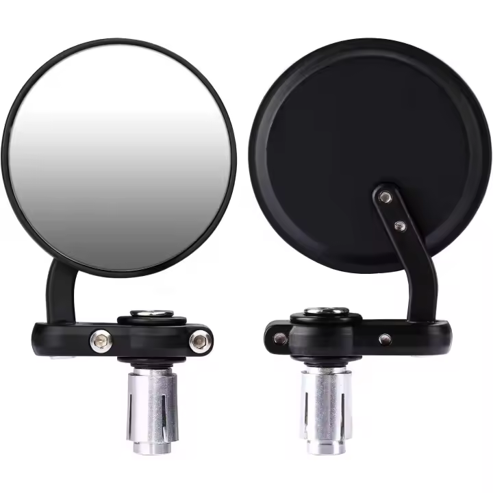 Par de espejos redondos para moto, adaptables a manillares de 22 mm, manillar y cuerpo personalizados en color negro - 1