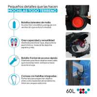 Ociodual Mochila Senderismo 60L Negro Ligera Impermeable Mochila Viaje Supervivencia Plegable Mochila Mujer Camping Mochila Hombre Trekking Montaña Mochilas Marcha Nórdica Deporte - details 4
