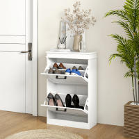 HOMCOM Zapatero Estrecho con 2 Puertas Abatibles, Zapatero Entrada Recibidor, Estantes Ajustables, para 6-10 Pares de Zapatos, para Pasillo, Espacios Reducidos, Blanco - details 3