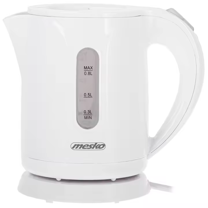 Mesko MS1376 Hervidor Agua Eléctrico, 0,8 L, Resistencia Oculta, Inalámbrico, Apagado Automático, Base 360º, 1600W, Blanco - 1