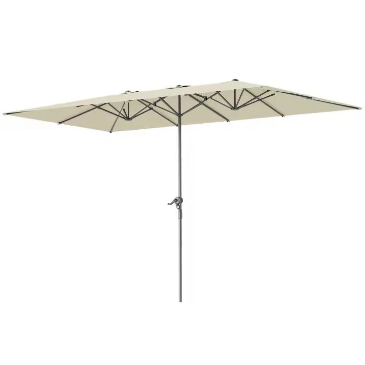 Outsunny Sombrilla Doble 4,5x2,6 m Sombrilla Terraza Exterior con Manivela Poste de Aluminio Impermeable y Protección UV50+ Parasol Grande para Terraza Playa Piscina Crema - 1