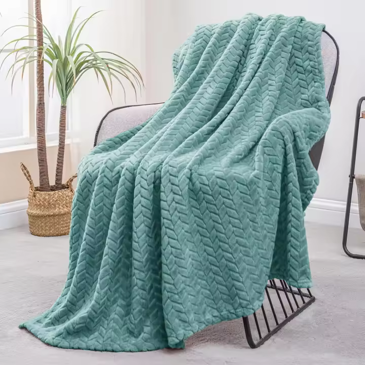 Manta de franela, mantas de sofá de 127x178 CM, mantas de patrón de hojas de tejido Jacquard suave para sofá, manta Celadon - 1