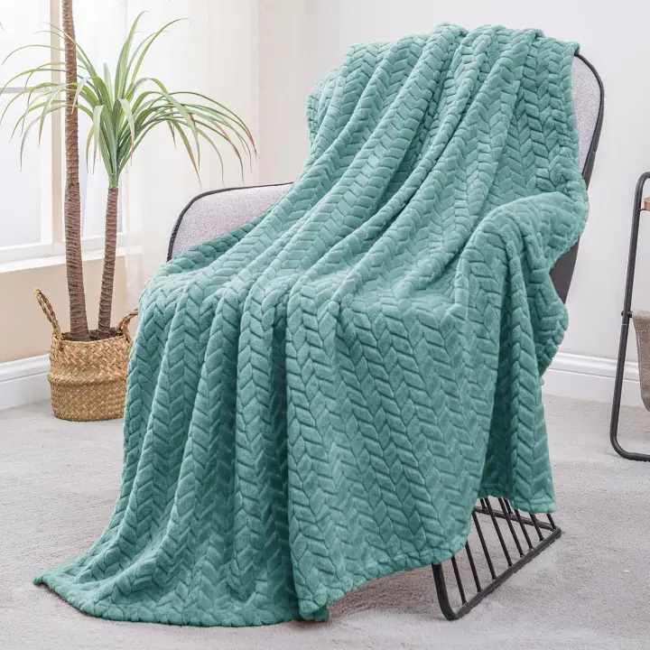 Manta de franela, mantas de sofá de 127x178 CM, mantas de patrón de hojas de tejido Jacquard suave para sofá, manta Celadon - 1