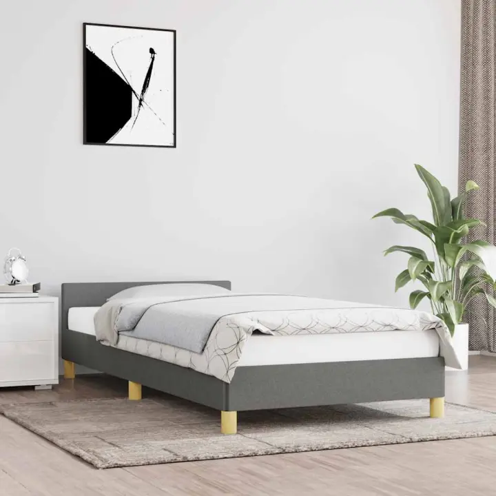 Estructura de cama sin colchón tela gris oscuro 90x200 cm - 1