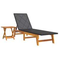 vidaXL Tumbonas 2 uds ratán y madera maciza acacia y Modelos de 2x sun lounger +table, Tumbona, Tumbona + Mesa Sillas de Exterior Ideal para jardín, playa, piscina, terraza Tumbona Piscina Tumbonas Playa Tumbonas Jardín Exterior - details 2