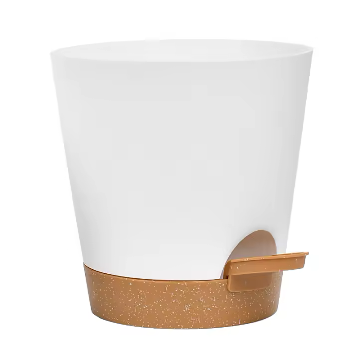Juego de 5 maceteros autorriego de 16,5 cm, decorativos para interior con orificios de drenaje y forma de flor. - 1
