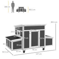 PawHut Gallinero de Madera 147x93,5x89,5 cm Gallinero para Exterior con Ventana Puerta Nido Bandeja Extraíble y Perchas Jaula para 1-6 Gallinas Gris Oscuro - details 2
