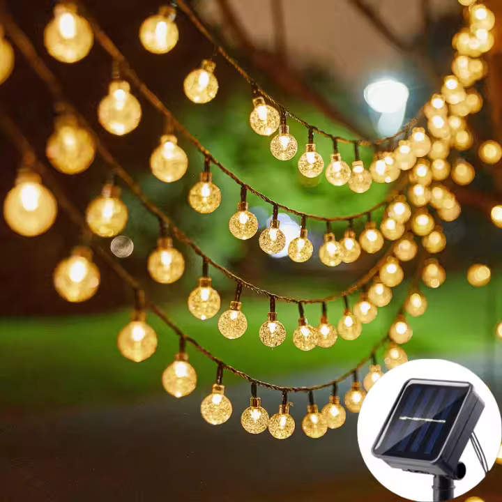 Luces De Cadena Solar De Cristal Globular IP65 39FT Con 100 LED Y 8 Modos De Iluminación Para Exterior Halloween Y Navidad Fiesta - 1