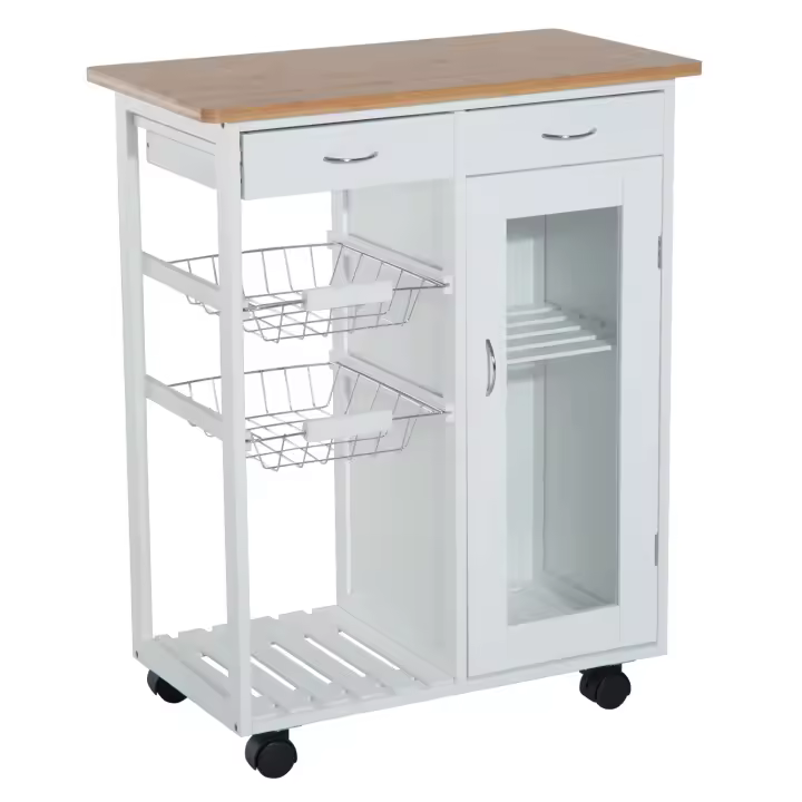 HOMCOM Carro de Cocina Carrito de Servir Multiusos Estantería Carrito Auxiliar con Ruedas para Baño Dormitorio con Estantes Cestas Cajones 70x37x85cm Madera - 1