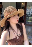 Sombrero De Pescador De Playa Con Gran Alas Y Lazo Hecho De Paja Tejida Protección Solar Para Mujer Estilo Panamá Coreano - details 7