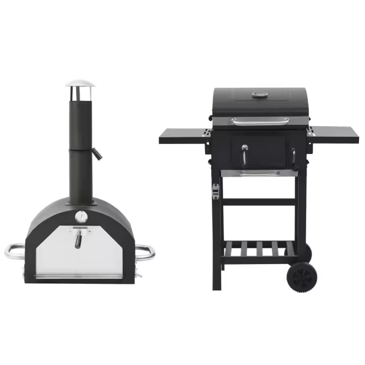 vidaXL Horno para pizza y barbacoa al aire libre 3 en 1 negro - 1