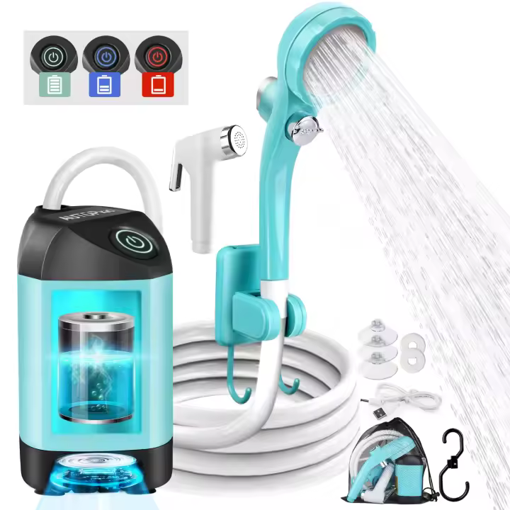 Ducha Portatil Camping, Duchas Acampada Mejorada con Bomba IPX7 Impermeable & Batería 4500mAh Recargable para Senderismo, Lavado Autos, Baño Mascotas - 1