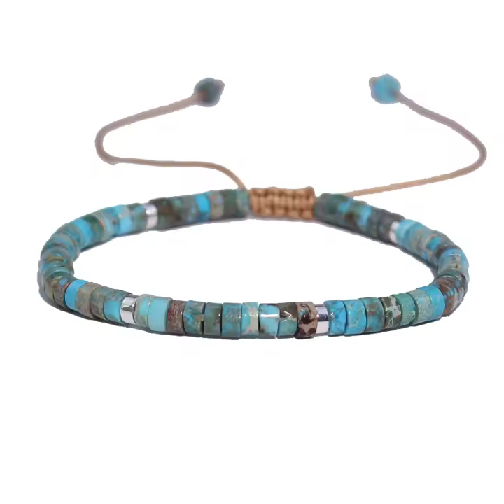 Pulsera De Hilo Tejida Con Piedras Turquesas Naturales Adaptable Para Mujer Regalo Pulsera Étnica De Moda Unisex - 1
