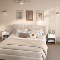 HOMCOM Juego de 2 Mesitas de Noche Nórdicas, Mesillas de Noche con Esquinas Redondeadas, Cajón y Estante Abierto, Mesita Auxiliar para Salón, Dormitorio, 40x35x45 cm, Blanco - details 1