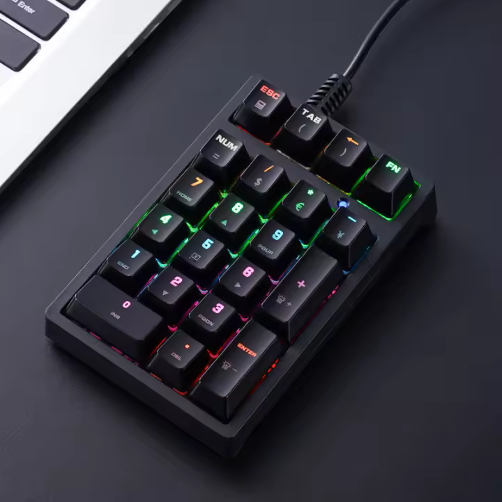 Teclado Numérico Mecánico APAYADO T21 Con Cable Y Luz Multicolor Para Contabilidad Y Finanzas 21 Teclas Mini Estilo Numeric Keyboard - 1