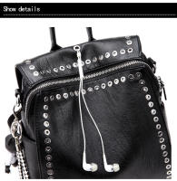Mochila De Cuero Genuino Para Mujer Lujo Con Hebilla Multifuncional Bolso De Hombro Retro Para Viaje Y Escuela Moda Para Niña Adolescente Negro - details 19