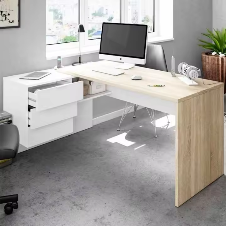 Mesa de despacho Style con cajonera blanco artik/roble 73x145x61,5 cm - 1