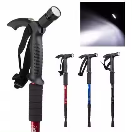 SET de 2 Bastones de senderismo con luz LED, Bastones plegables LED para camina, Bastones telescópicos de aleación de Aluminio Bastones de bastón Antideslizantes Ligeros, bastón reemplazo para Senderismo montañismo, mochilero - 1