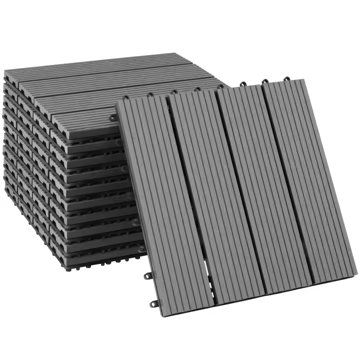 Tectake - Set de baldosas para terraza TEGULAS, WPC con aspecto de madera, Juego de baldosas para terraza, balcón, etc., Práctico sistema clic para una instalación rápida y sencilla, Material WPC  resistente a la intemperie - 1