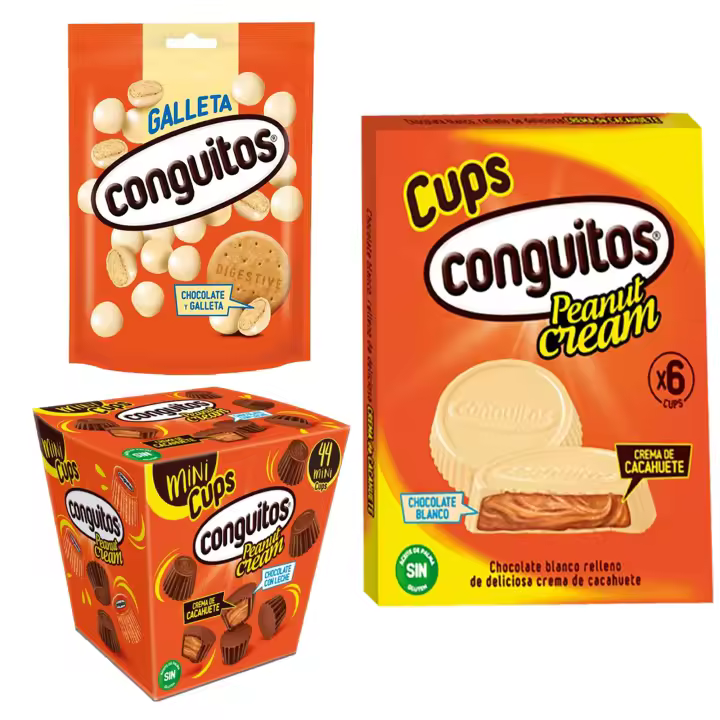Pack Conguitos galleta blanco doyp 120g,cups blanco pack 3x34g,mini cups leche est 200g - 1