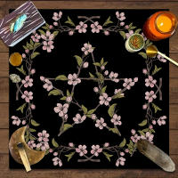 Mantel De Taro 1pc Con Pentágrafo Flor Y Plantas Para Mesa De Brujería Divination Juego De Tablero Decoración Matriz - details 5
