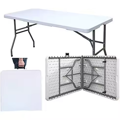 Mesa Plegable Portátil, Mesa de Plástico Resistente, Ideal para Camping, jardín, Picnic, Cocina, terraza, 152x71x74cm - 1
