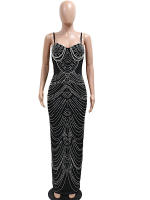 Beyprern Vestido Bodycon De Noche Dorado Con Perlas Y Diamantes Largo Para Fiesta Cumpleaños Año Nuevo Elegante Y Sexy - details 0