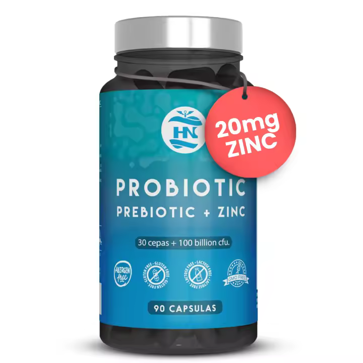 HN - Healthy Nutrition Probioticos y Prebioticos Intestinales 100 mil millones de UFC-30 Cepas Bacterianas Prebioticos y Probioticos con Zinc + Inulina para Apoyo Inmunológico Probióticos para Flora Intestinal 90 Cápsulas - 1