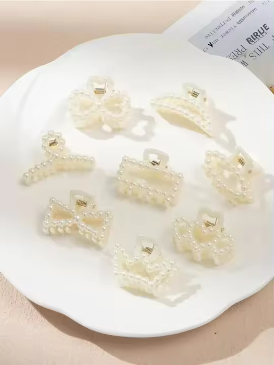 8PCS Peluca Miniatura De Perla Imitación 4CM Para Mujer Calza De Moda Y Minimalista Accesorio Para El Cabello Unisex - 1