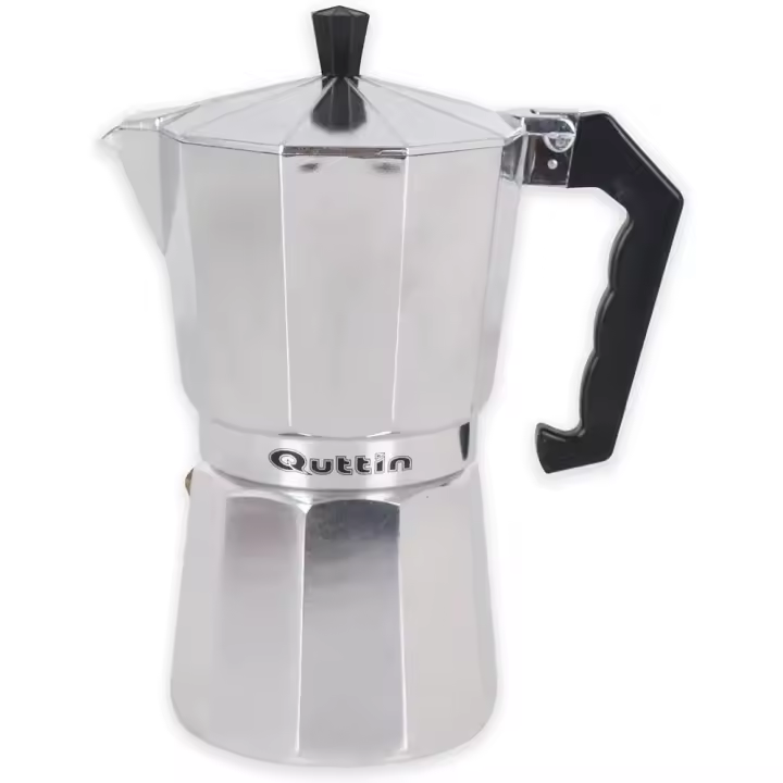 QUTTIN - Cafetera classica aluminio italiana oficial y original de 3tazas 6 tazas 9 tazas 12 tazas apto para electrico gas vitroceramicas halogen gran calidad tambien modelo de Induccion a elegir | Amystyle - 1