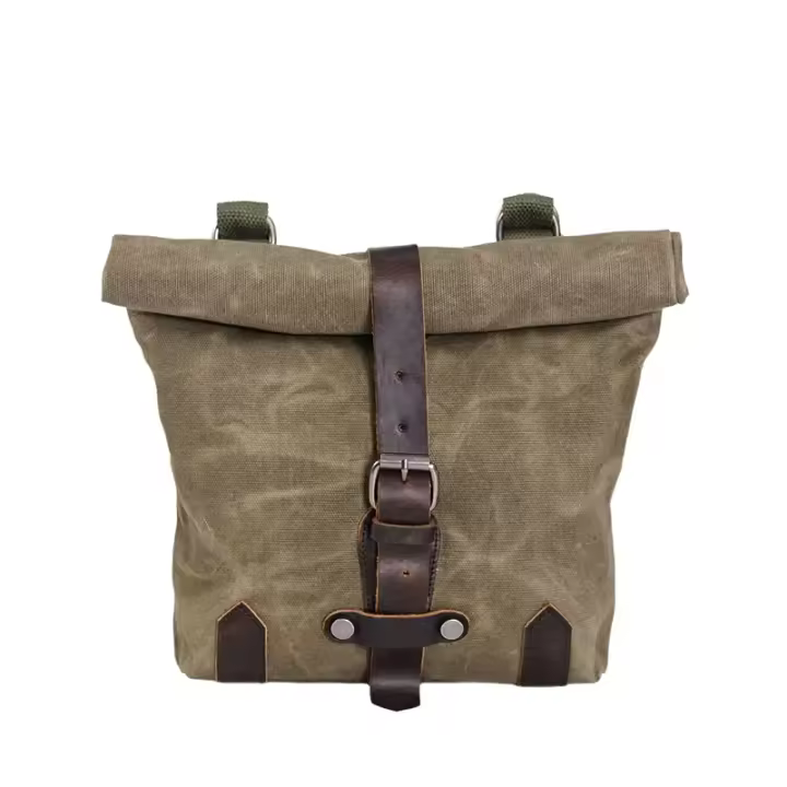 Bolsa De Motocicleta Impermeable De Lona Con Aceite Y Cera Vintage Mochila Cruzada Pequeña Para Almacenamiento Y Herramientas Delanteras De Coche Eléctrico - 1