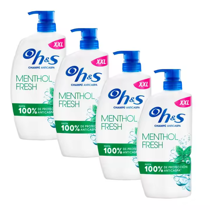 H&S | Menthol Fresh Champú Anticaspa con Dispensador, para Uso Diario. Hasta 100% de Protección Anticaspa, Clínicamente Probado. Para Todo Tipo de Pelo y Cuero Cabelludo. Frescor, Aroma a Mentol 4x800ML - 1
