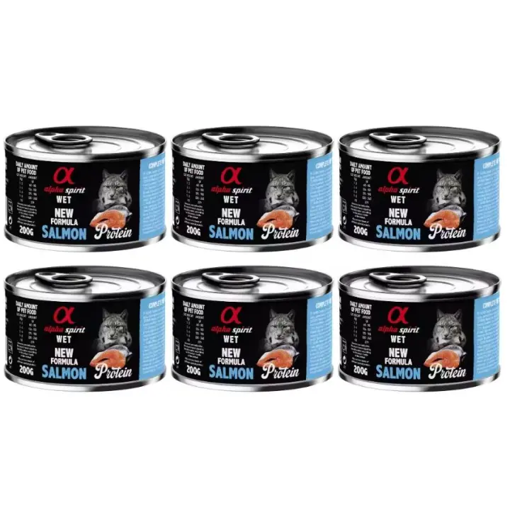 Pack de 6 - Alpha Spirit Húmedo Lata de Salmon 200 gr Protein para Gatos - 1