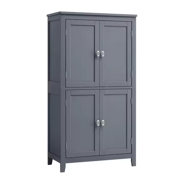 VASAGLE Mueble de Baño, Armario de Baño, Armario de Cocina, Armario Almacenaje con 4 Puertas, Estantes Regulables, 30 x 60 x 110 cm, Gris Pizarra / Blanco - 1
