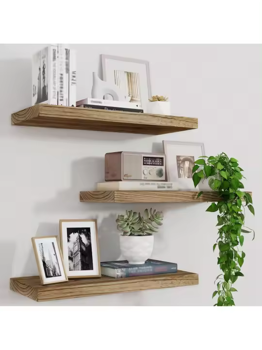 Estante Flotante De Madera Rustica 1 Pc Decoración Nórdica Para El Hogar Almacenamiento En La Pared Regalo Estante De Colgador Para Dormitorio Sala De Estar Baño Cocina - 1