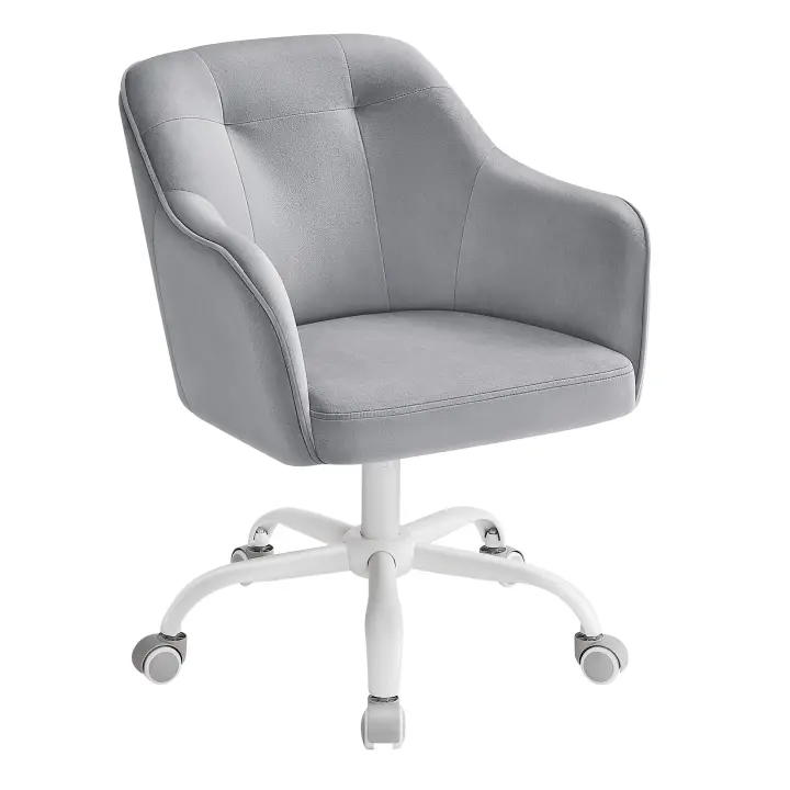 SONGMICS Silla de Estudio, Silla Giratoria, Altura Ajustable, Carga de 110 kg, Marco de Acero, Tela de Felpa Transpirable y PU, para Estudio, Dormitorio, Beige Cappuccino/Gris Paloma/Rosa Jalea - 1