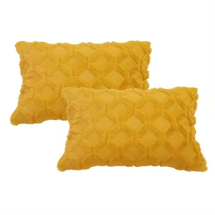 2 fundas de algodón rectangulares de sudadera de color de 30 cm x 50 cm, color amarillo - 1