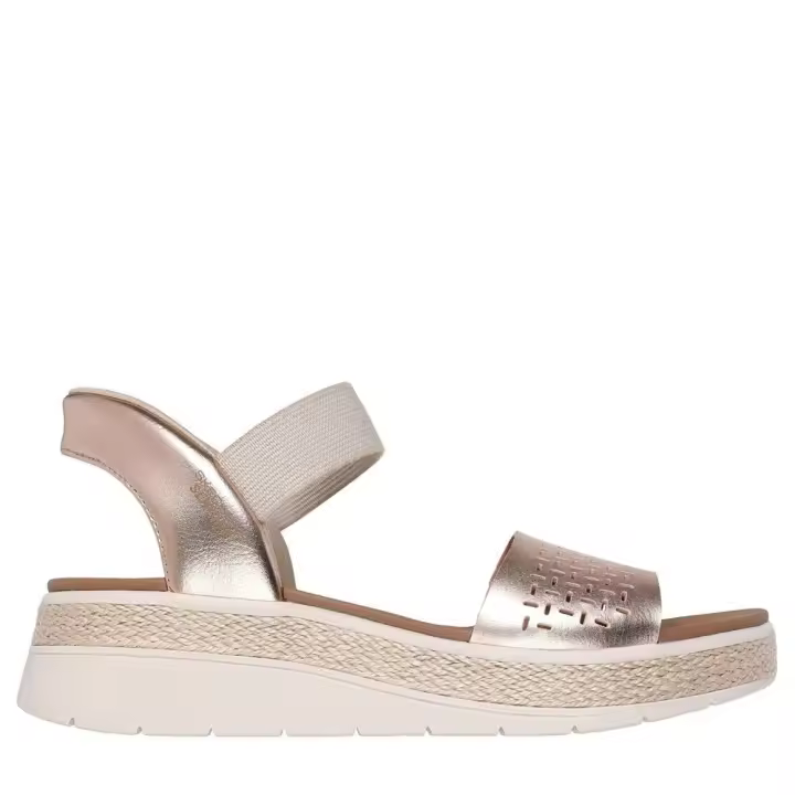 Cómoda  Sandalia de mujer Skechers SLIP-INS BOBS SUN RAY platino. Skechers Hands Free Slip-ins® Sistema Heel Pillow para calzar sin manos. Planilla Plush Foam® amortiguadora Altura Tacón bajo (1-3 cm) Referencia 114415-RSGD - 1